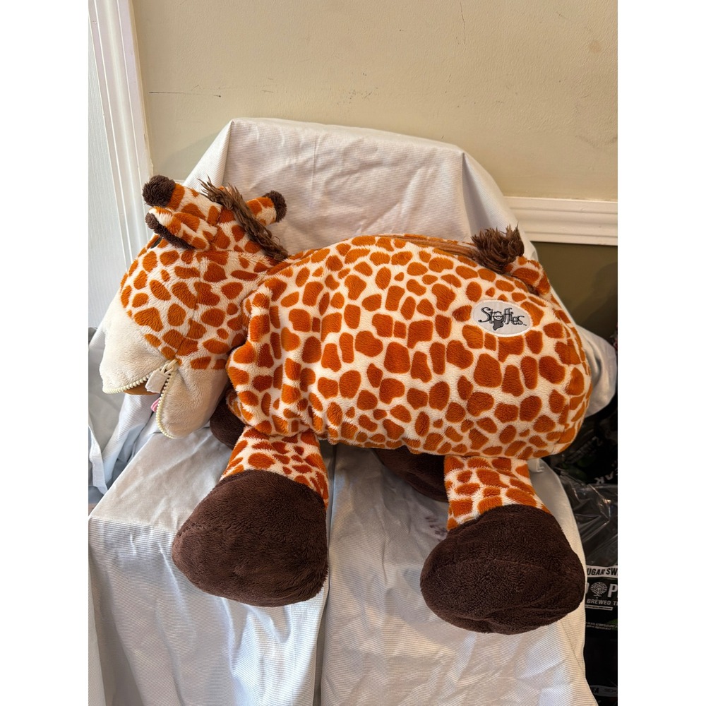 Stuffies Gigi the Giraffe Plush Animal Toy Storage 7 Secret Pockets Orange Brown